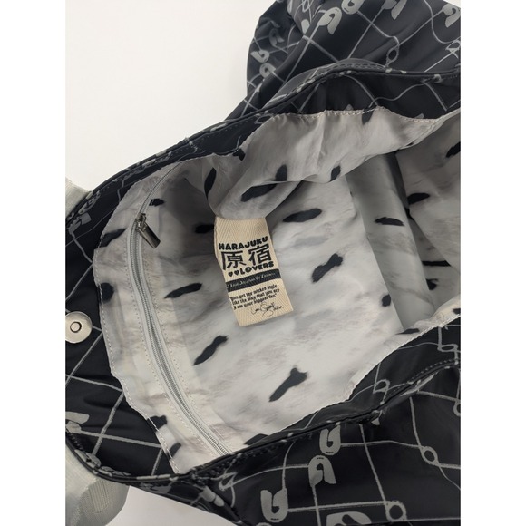 HARAJUKU LOVERS Tote Bag Black/ Grey Snap‎ Top Uh-O Safety Net 8302 - Picture 9 of 9